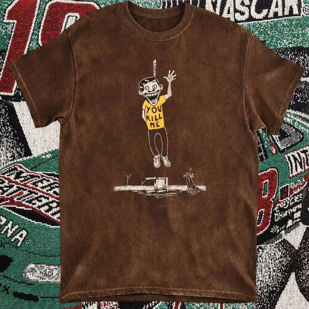 Cartoon Graphic T-Shirt You Me Brown Distressed